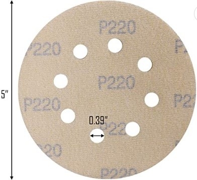 220 Grit 5 In Sanding Discs 8 Hole Yellow Aluminum Oxide Sanding Discs