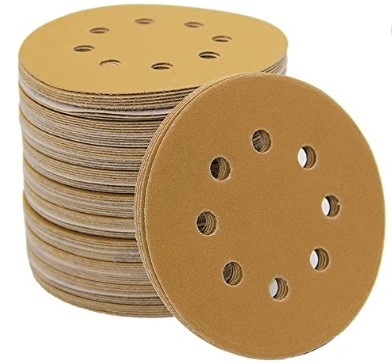 220 Grit 5 In Sanding Discs 8 Hole Yellow Aluminum Oxide Sanding Discs