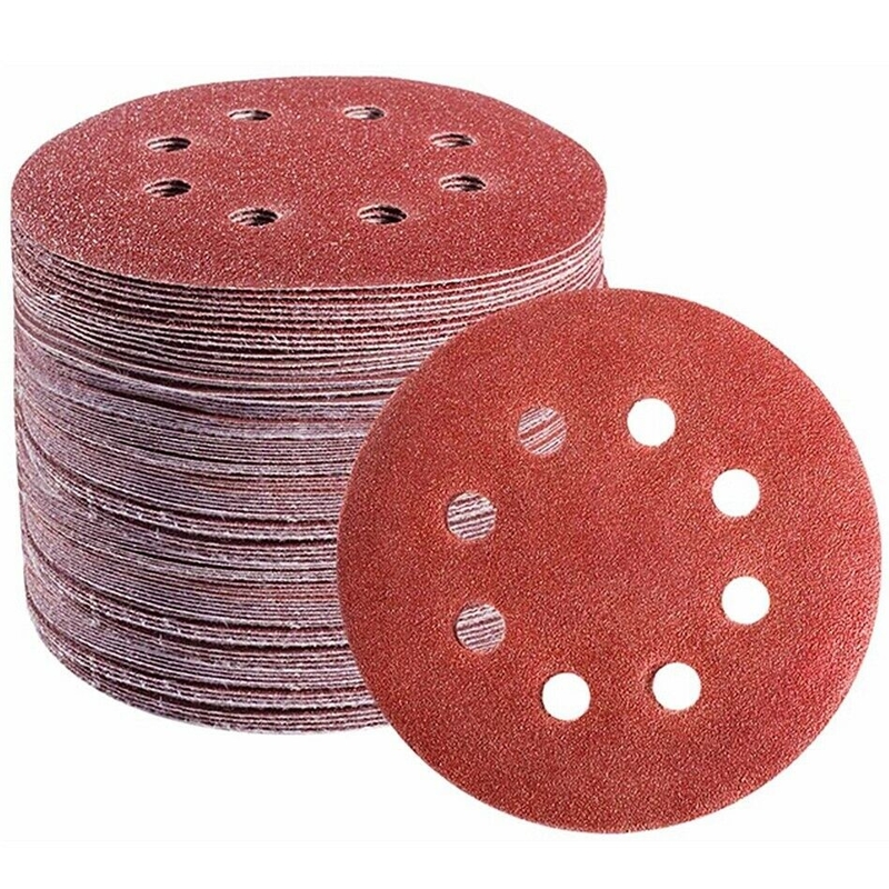 5 Inch Aluminium Oxide Sanding Discs 8 Holes C Paper Hook Loop Adhesive PSA 0