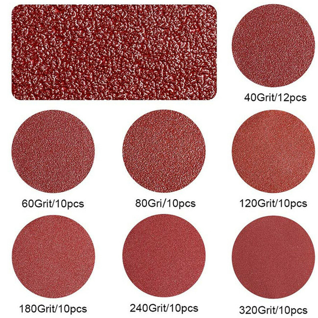 Red Aluminum Oxide Sanding Disc Sandpaper Pad 5inch 8holes Metalworking 2
