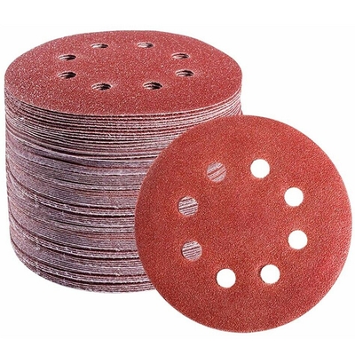 China Sandpaper Suppliers 5inch 8hole Red Aluminum Oxide Hook And Loop Sanding Discs