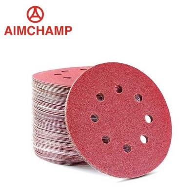 China Sanding Disc Sandpaper 6 Inch 150mm Red Aluminum Oxide Sand Paper 8 holes